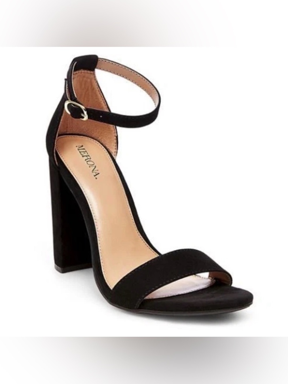 Merona Black Lulu Faux Suede Block Heel Ankle Strap Sandals 6.5 Wedding Office